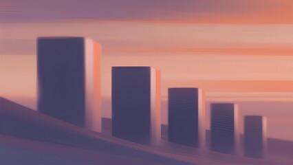 Surreal Cityscape with Geometric Towers at Sunset in Warm Tones