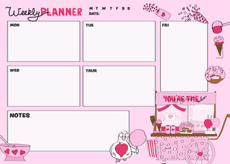 weekly planner with cute pink Valentine's Day elements.