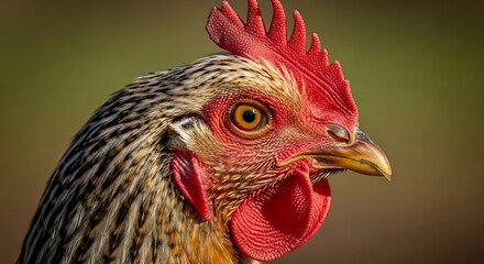Detailed close up profile of a beautiful chicken head.
