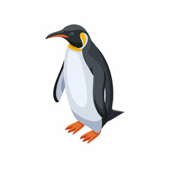 Obraz premium Penguin standing upright with orange feet and a yellow neck.