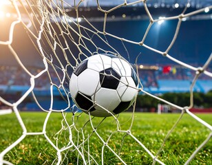 Soccer ball in a stadium net