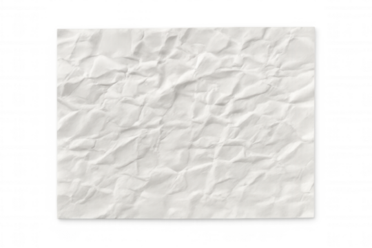 Crumpled white paper texture providing a versatile background for messages or design, isolated on transparency