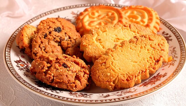 Assorted cookies on a decorative plate