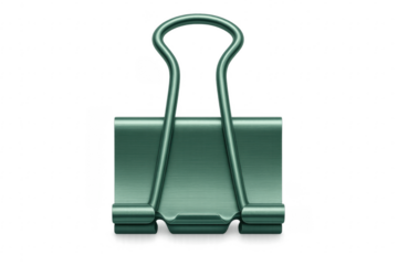 Green metal binder clip holding documents office stationery