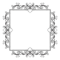 black and white vintage baroque frame with ornament engraving illustration