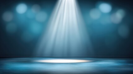 Spotlight On Dark Blue Stage With Bokeh Effects