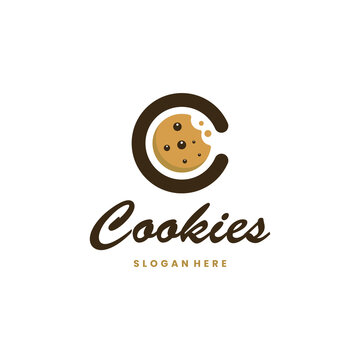 Logo with a bitten chocolate chip cookie forming the letter C, perfect for bakeries and sweets.