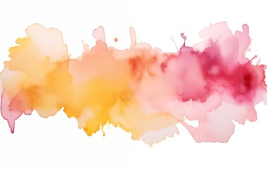 Fototapeta premium Colorful watercolor splash with pink, orange, and yellow hues blending seamlessly against a white background