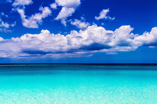 The beautiful beach of Carlisle Bay at the Caribbean islands of Antigua and Barbuda