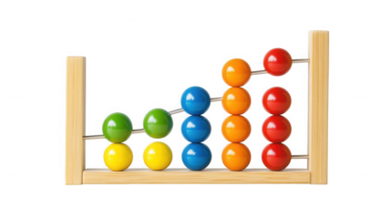Colorful abacus with wooden frame shows increasing values on transparent background