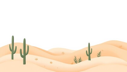 Desert landscape with cacti and sand dunes in minimal style  