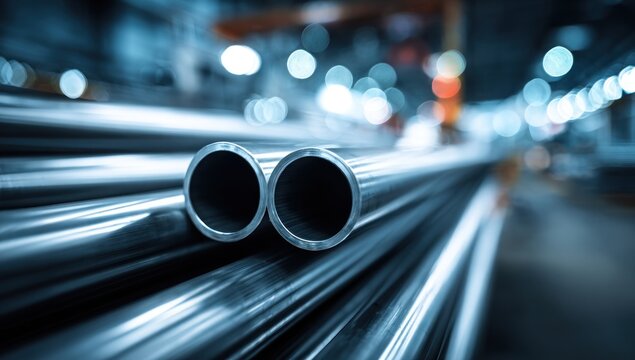 Industrial Metal Pipes in Factory Setting.