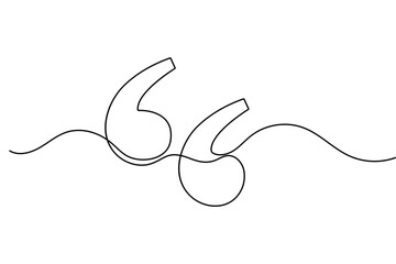 Quotes mark abstract continuous one line drawing isolated minimal outline style vector illustration

