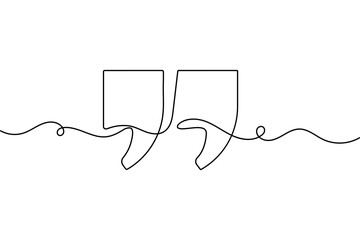 Quotes mark abstract continuous one line drawing isolated minimal outline style vector illustration
