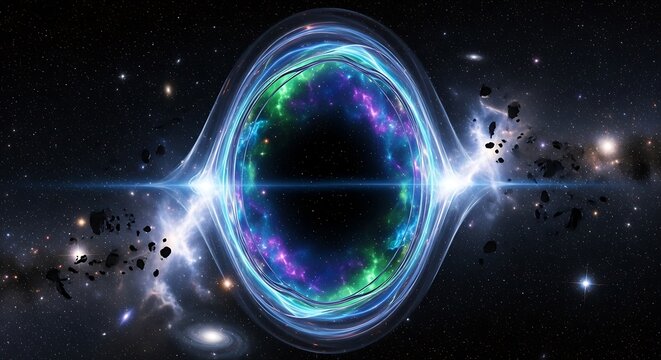 Cosmic Black Hole with Vibrant Energy and Stardust in Deep Space.