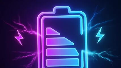 Glowing Battery Icon with Lightning Bolts on a Dark Background.
