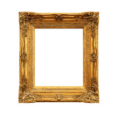 Antique gold picture frame isolated on the transparent background created with generative ai
