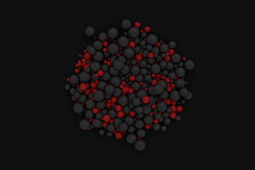 3D abstract composition of red, white and black spheres