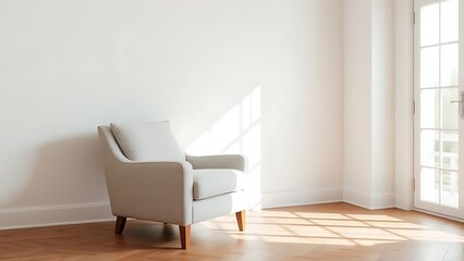 Minimalist living room corner featuring a single armchair, embodying simplicity and calm.