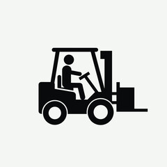Construction work icon showing forklift truck in simple design. Building work symbolizes industrial equipment and efficient machinery.