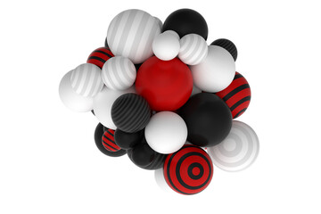 3D abstract composition of red, white and black spheres