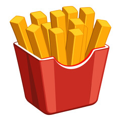 Crispy Golden French Fries in Takeaway Box – Realistic Fast Food Cutout on Transparent Background.