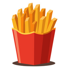 Crispy Golden French Fries in Takeaway Box – Realistic Fast Food Cutout on Transparent Background.