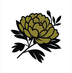 Stylized Peony Blossom Illustration Exuding Elegance and Simplicity a Botanical Art Piece with Bold Outlines and Muted Color Palette
