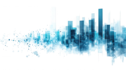 Abstract cityscape illustration with a modern and futuristic design aesthetic on transparent background