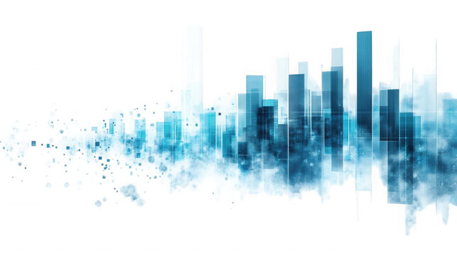 Abstract cityscape illustration with a modern and futuristic design aesthetic on transparent background