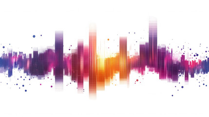 Abstract colorful cityscape design with geometric shapes on transparent background