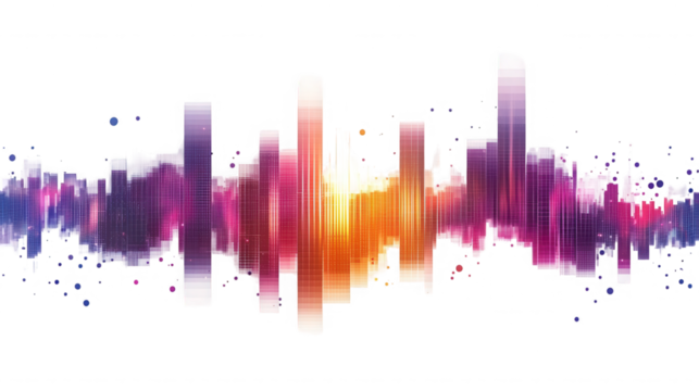 Abstract colorful cityscape design with geometric shapes on transparent background