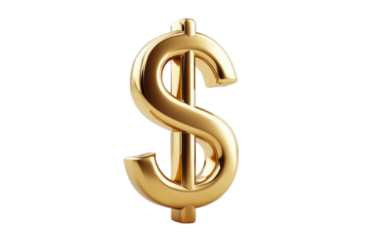 Golden Dollar Sign (Wealth, Prosperity, Financial Success) �C On Clean White Background to Emphasize Global Market Value, PNG, no background
