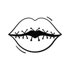 Spooky stitched lips icon symbolizing silence and horror Halloween