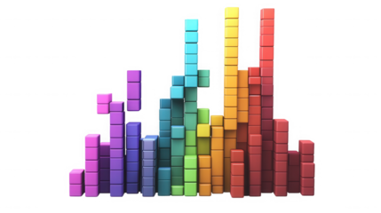 Colorful blocks arranged in ascending order display data on transparent background