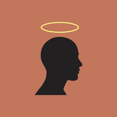 Profile halo portrait. Side head silhouette with halo, contemplative, saintly, calm.