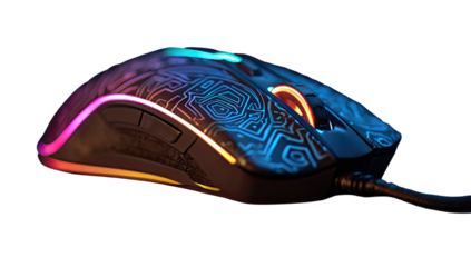 Gaming mouse, illuminated with vibrant colors, intricate design