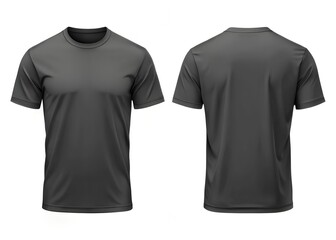 Naklejka premium Dark grayblack blank t-shirt, front and back views. white background