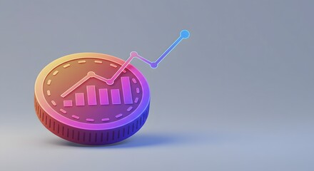Abstract coin icon with line graph overlay.