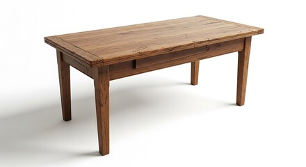 Rustic Wooden Table on White Background.