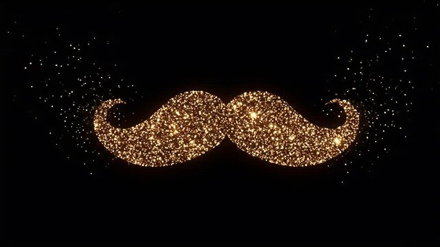 Golden Glitter Moustache Sparkles on Black Background.