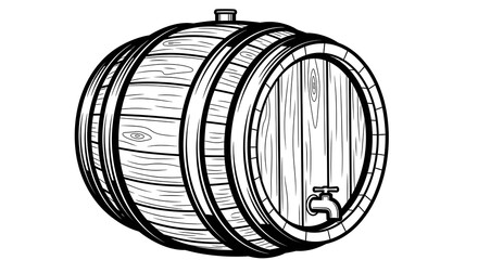 Detailed illustration of a wooden barrel with a tap, perfect for beverages.