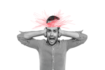 Creative drawing collage picture of amazed man headache mental health problem anxiety billboard comics zine minimal