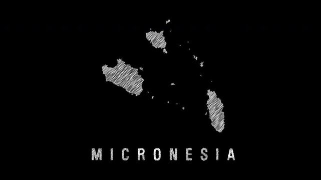 Micronesia map appearing with scribble effect on black background
