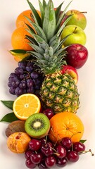 Assorted fresh fruits arranged vertically