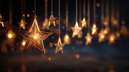 Glowing Gold Stars On Dark Background