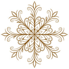 Fototapeta premium Intricate brown floral mandala design with swirling vines and delicate leaf accents on white background