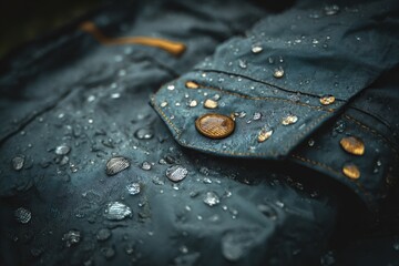 Waterproof Jacket Sleeve Macro &ndash; SympaTex Material with Rain Droplets in Outdoor Lighting