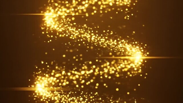 Golden Glittering Particles Swirling in a Dynamic S-Shape Motion.