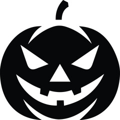 Spooky black halloween jack-o-lantern silhouette with scary face and stem